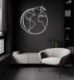 Travel World Map Metal Wall Art – Modern Travel Decor for Home or Office