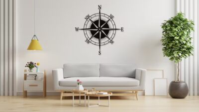 Coastal Compass Metal Wall Art – Minimalist Ocean Decor for Room & Living Space