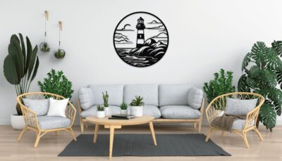 Coastal Lighthouse Metal Wall Art – Minimalist Ocean Decor for Room & Living Space
