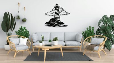 Coastal Nautical Lighthouse Metal Wall Art – Minimalist Ocean Decor for Room & Living Space