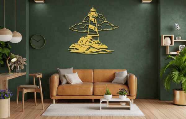 Coastal Nautical Lighthouse Metal Wall Art – Minimalist Ocean Decor for Room & Living Space