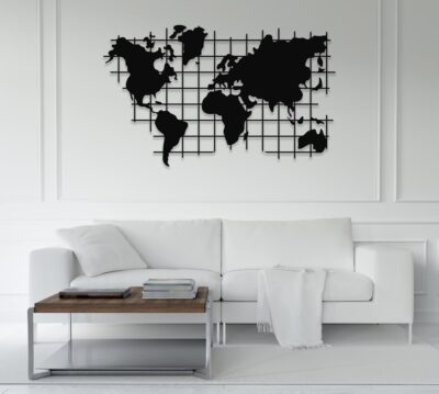 World Map Metal Wall Art – Modern Travel Decor for Home or Office