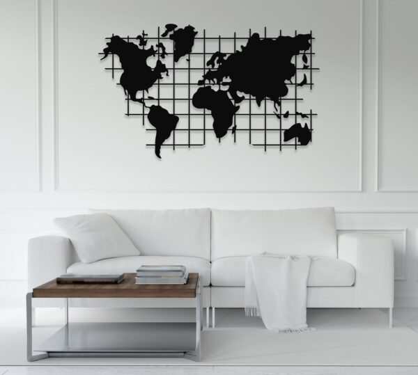 World Map Metal Wall Art – Modern Travel Decor for Home or Office