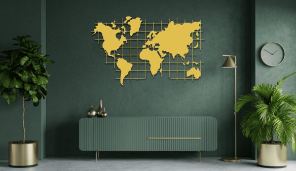 World Map Metal Wall Art – Modern Travel Decor for Home or Office