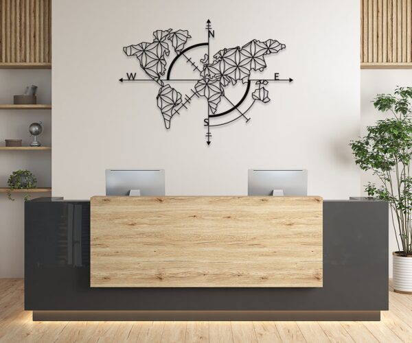 Large World Map Metal Wall Art – Modern Travel Decor for Home or Office