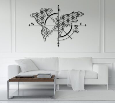 Large World Map Metal Wall Art – Modern Travel Decor for Home or Office