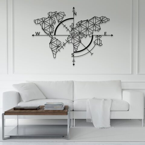 Large World Map Metal Wall Art – Modern Travel Decor for Home or Office