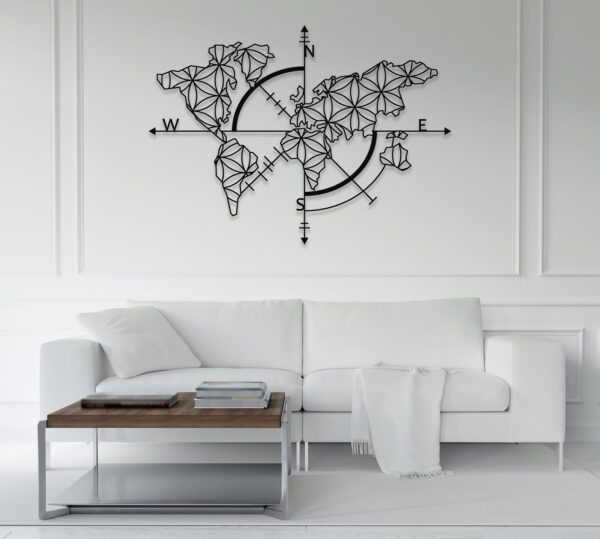 Large World Map Metal Wall Art – Modern Travel Decor for Home or Office