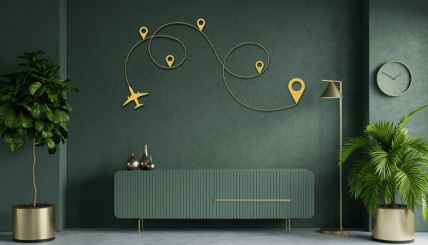 Travel Line World Map Metal Wall Art – Modern Travel Decor for Home or Office
