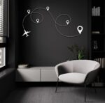 Travel Line World Map Metal Wall Art – Modern Travel Decor for Home or Office