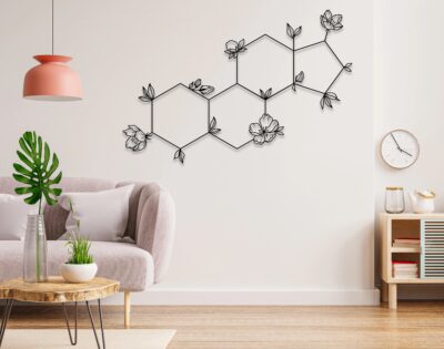 Estrogen Molecule Metal Wall Art – Minimalist Scientific Home Decor