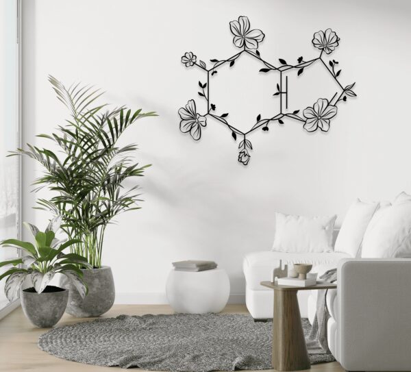 Caffeine Molecule Metal Wall Art – Minimalist Scientific Home Decor