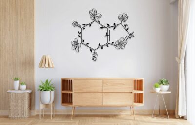 Caffeine Molecule Metal Wall Art – Minimalist Scientific Home Decor