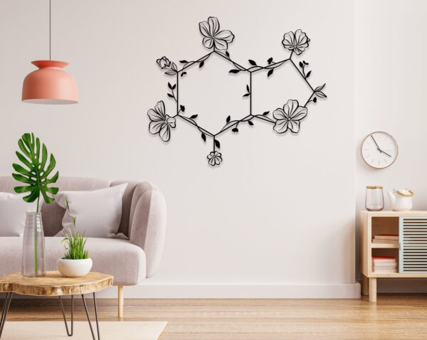 Chocolate Floral Molecule Metal Wall Art – Minimalist Scientific Home Decor