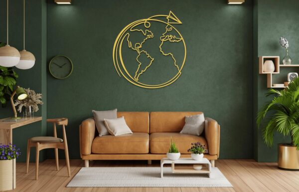 Travel World Map Metal Wall Art – Modern Travel Decor for Home or Office