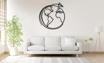 Travel World Map Metal Wall Art – Modern Travel Decor for Home or Office