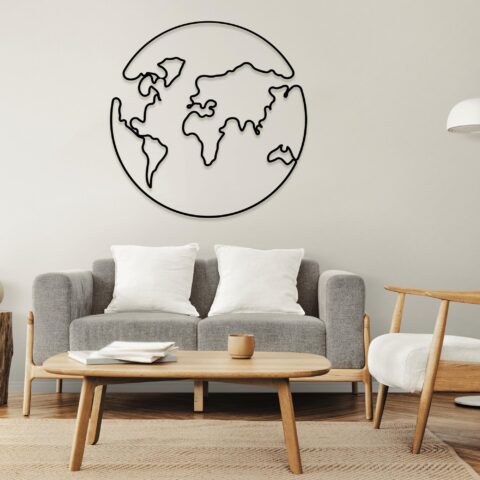 Earth World Map Metal Wall Art – Modern Travel Decor for Home or Office