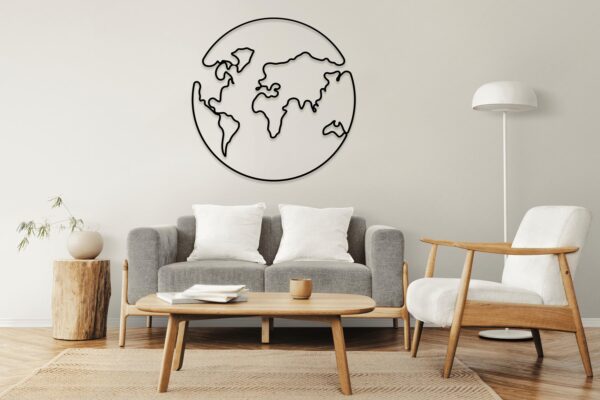 Earth World Map Metal Wall Art – Modern Travel Decor for Home or Office