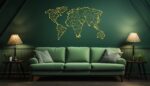 Floral World Map Metal Wall Art – Modern Travel Decor for Home or Office