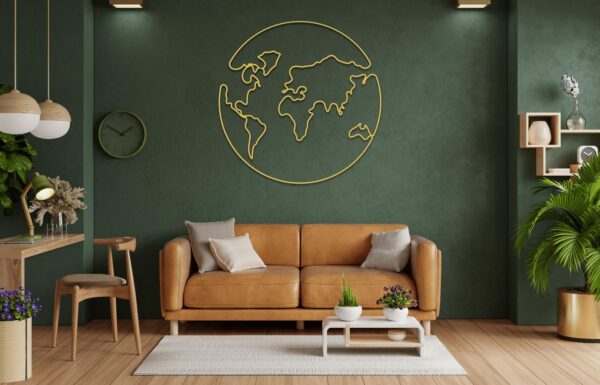Earth World Map Metal Wall Art – Modern Travel Decor for Home or Office